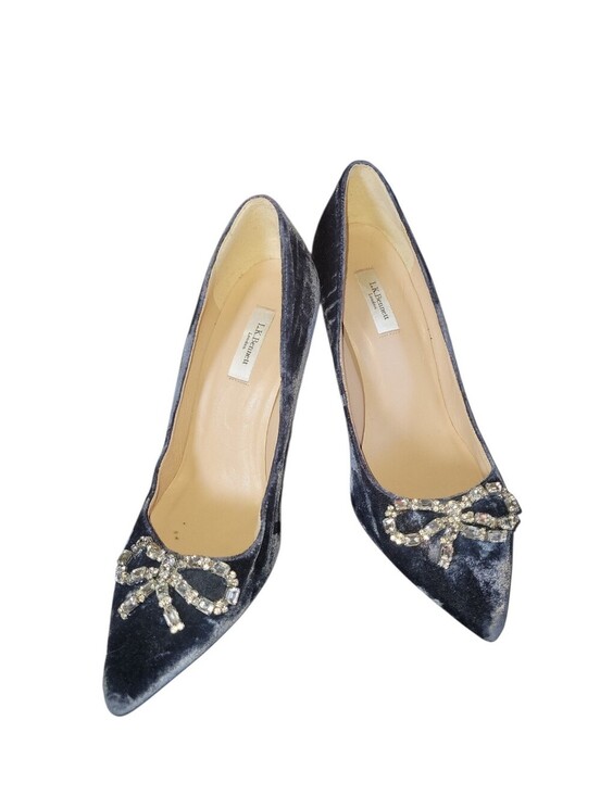 LK Bennett Shoes - L.K. Bennett London Fern Powder Blue Velvet Pointed Pumps Crystal Bow Detail 40